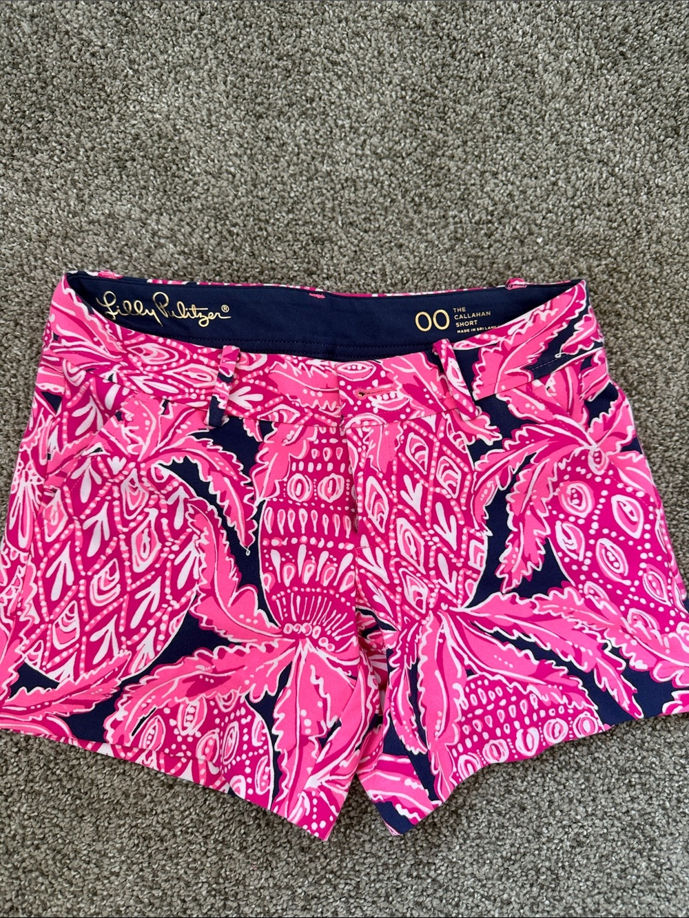 Lilly Pulitzer Pink and Navy Tropical Palm Callahan Shorts